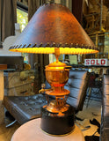 Large Copper Lamp With Stand, Hot Water Kettle Design With Detailed Stitched Shade