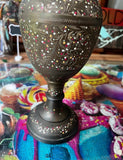 Large Brass Hand Painted Design Vase