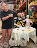 Pair of Round Hollywood Regency Crystal and Bronze Pendant Chandeliers