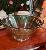 Green and Gold Mid Century Glass Bowl