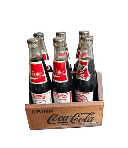 Set of Vintage Coca Cola Bottles and Holder With University of Alabama Accents
