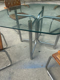 Vintage Chrome and Woven Leather Dining Set With Geometric Glass Top
