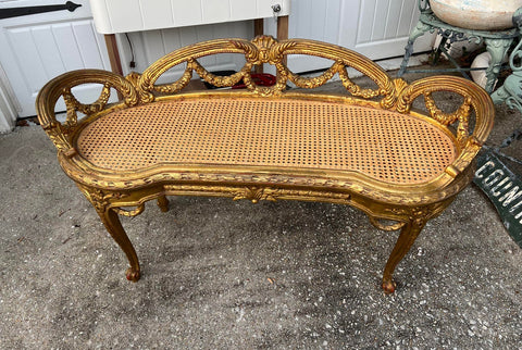 French Caned Petite Bench With Cushion