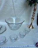 Collection of Glass Etched Punch Bowls and Cups With Matching Serving Tray and Bowl- Set of 10