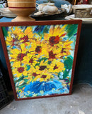 Signed and Framed Vintage Sunflower Painting
