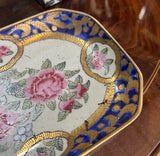 Detailed Floral Vintage Ceramic Petite Tray With Gold Accents