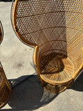 Trio of Wicker Peacock Chairs With Black and White Details