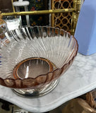 Pink Depression Glass Bowl With Footed Silver Base