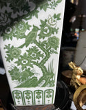 1970s Green and White Asian Style Detailed Ceramic Vase With Stand