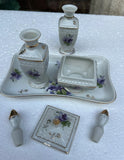 Collection of Ceramic Decorative Vases and Tray With Purple Flower Details