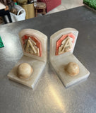 Vintage WWII EVAC Hospital Army Helmet Marble Bookends