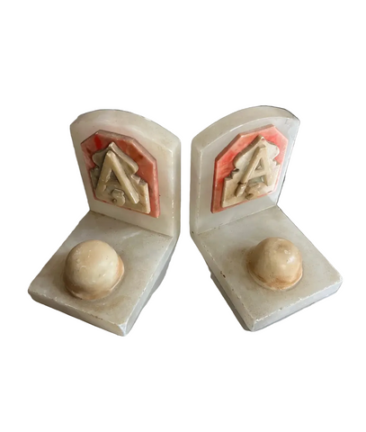 Vintage WWII EVAC Hospital Army Helmet Marble Bookends