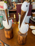 Pair of Wooden Painted Pelican Sculptures