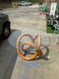 1970s Wooden Knot Dining Table and Glass Top