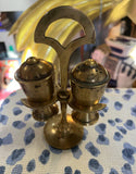 Pair of Brass Salt and Pepper Shakers on Stand