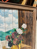 Framed Wooden Floral Painting, Signed by Artist