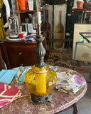 Yellow Mid Century Bulbous Glass and Metal Table Lamp