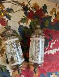Pair of Glass Pendant Lights With Floral and Brass Accents