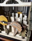 Vintage Folk Art Flying Goose and Sunrise Scene on Wooden Basket