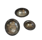 Trio of Silver Serving Bowls and Tray With Etched Rims