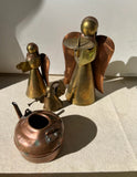 Collection of Copper Angel Figure Candleholders and Decorative Teapot