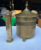 Vintage Footed Pierced Brass Coal Scuttle Bucket and Tall Duck Matchstick Holder