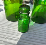 Trio of Matching Green Glass Jars, Including Mini