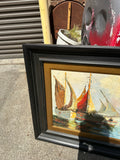 Large Framed Sailboat Painting Signed Ramey