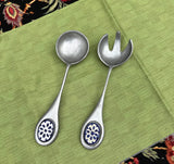 Pewter Pair of Serving Spoons With Ceramic Detail