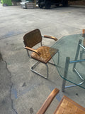 Vintage Chrome and Woven Leather Dining Set With Geometric Glass Top