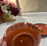 Pair of Small Ceramic Spanish Olive Serving Dishes With Floral Details
