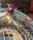Vintage Indo-French White Metal Bird Cage With Hand Made Bird Figurines