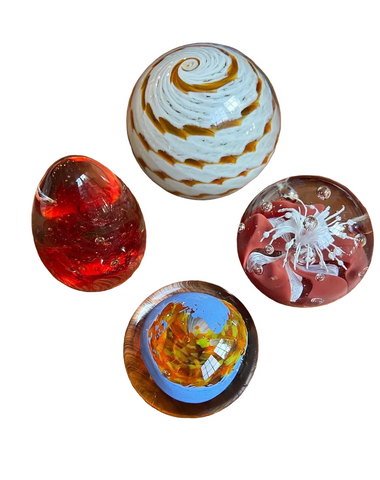 Collection of Orange and Red Glass Paperweights- Set of 4