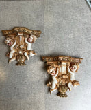 Pair of Cherub Resin Wall Brackets/Sconces With Gold Accents