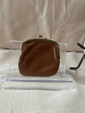 Small Brown Leather Kiss Lock Clutch