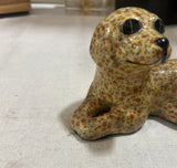 1970s Small Floral Ceramic Painted Dog Sculpture