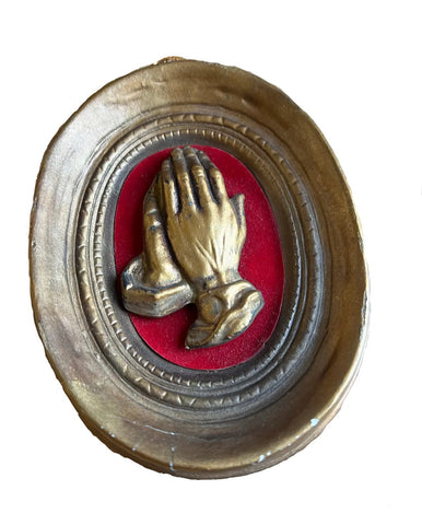 Small Gold and Red Praying Hands Decorative Wall Hanging
