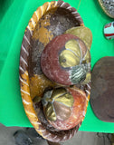 Vintage Pottery Fruit and Basket With Brass Accents