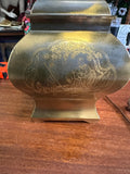 Vintage Asian Style Brass Table Lamp with Etched Cherry Blossom Tree Details