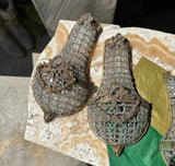 Vintage Gold Metal and Crystal Small Basket Style Wall Sconces