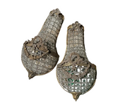 Vintage Gold Metal and Crystal Small Basket Style Wall Sconces