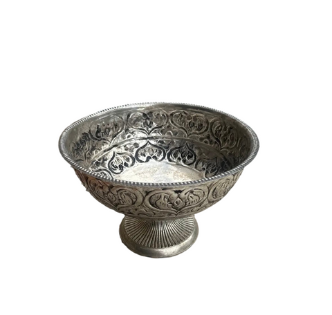 Large Silver Decorative Pedestal Bowl With Heart Details