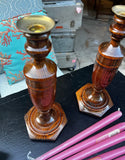 Country Core Pair of Wooden Candleholders and Pink Candles