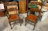 Pair of Vintage Leather Seated Wooden Chairs