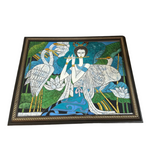 1980s Zhang Hongbin Blue and Green Asian Abstract Painting, Framed or Unframed, Signed by Artist