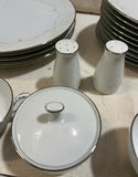 Collection of Noritake Silver Rimmed Plates and Serving Pieces- Set of 24