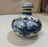 Blue and White Delft Holland Ceramic Jar With Handle and Lid