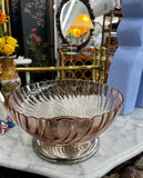 Pink Depression Glass Bowl With Footed Silver Base