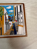 Hand Painted Italian Tile With Wall Hanging in Wooden Frame