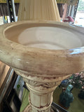 White Ceramic Pedestal Bowl/Fountain with Purple Accents